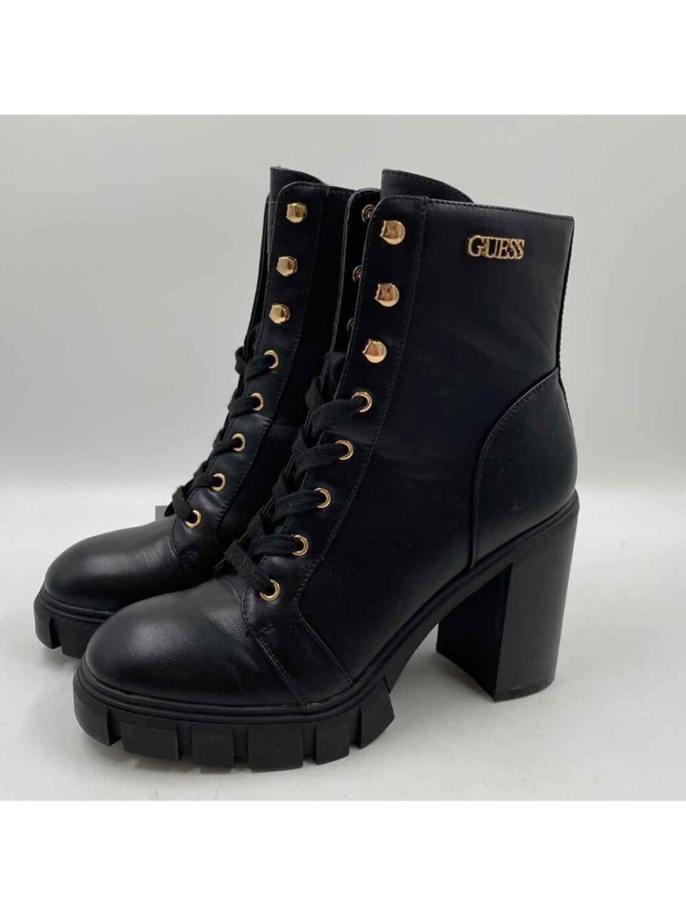 Guess Chunky Y2K Leather Women's Moto Shoe Size 9 Black Solid Boots Biker
